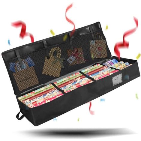 Sac De Rangement Pour Papier Cadeau, Tissu Oxford 600d, 99 X 35 X 15 Cm, Organisateur De Papier Cadeau, Rangement Pour Rouleaux De Papier Cadeau Avec 4 Compartiments Supplémentaires Pour Rouleaux De P (1/4)