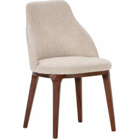 Chaise scandinave en bois et tissu blanc - bois brun et blanc (1/5)