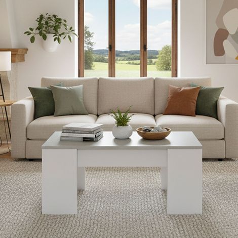 Dmora Couchtisch Oceanside, Couchtisch mit abnehmbarer Platte, Couchtisch für das Wohnzimmer, cm 100x50h45/56, Weiß und Beton (1/5)