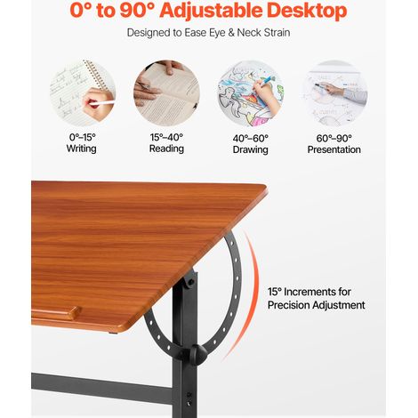 Table à Dessin Inclinable 0°-90°, Bureau pour Dessinateur avec cadre en H Noir et Plateau Marron, Table d'Architecte en Bois, Poste… (1/5)