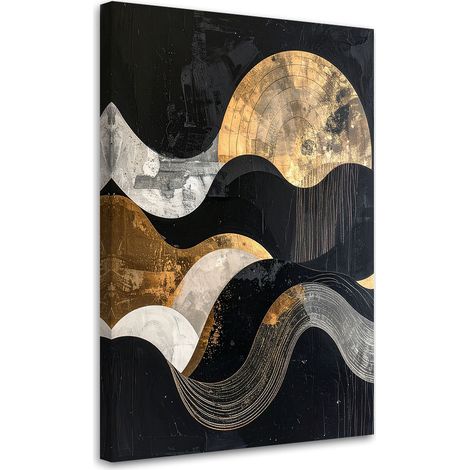 Quadro su tela, Astrazione geometrica oro e nero in stile glamour con onde, 20x30 (1/5)