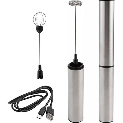 Wiederaufladbarer, kabelloser elektrischer Handmixer, Edelstahl, batteriebetrieben, silber (1/3)