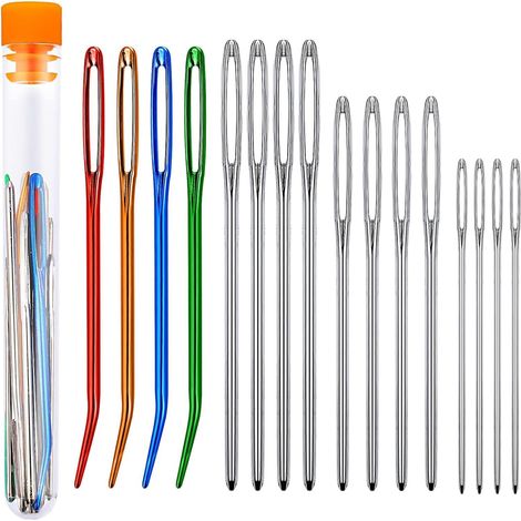 18 Pcs Aiguilles Couture Gros Chas, Pour la Laine ou le Fil, Grande Aiguille à Coudre & a Broder en Acier Inoxydable Émoussé avec Tube de Rangement Pour Broderie & Tricot
