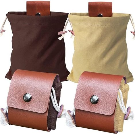 Set di 2 borse pieghevoli in pelle e tela per attività di bushcraft e raccolta di cibo.