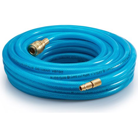 DEUBA® 10m/15m/20m/30m Compressed Air Hose Fabric Reinforced PVC  15 Bar 1/4" Quick Coupler Connection  Compressor Line For Pneumatic Tools  Blue  10 Meter (de)