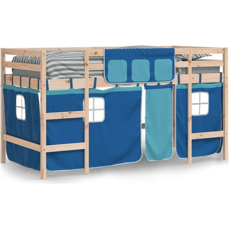 Lit mezzanine enfants avec rideaux sans matelas bleu 90x190 cm vidaXL (1/5)