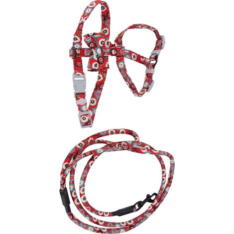Harnais et laisse pour chat style japonais avec nœud papillon. Harnais pour chat, laisse souple et réglable pour une sécurité optimale en extérieur. Rouge M (1/5)