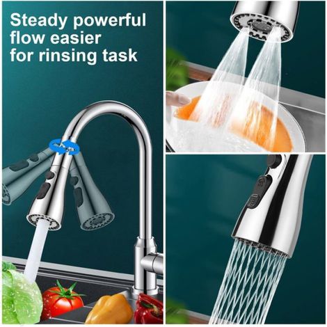 Pommeau de douche pour évier de cuisine, pommeau de douche pivotant à 360°, mitigeur d'évier de cuisine avec, adaptateur universel (1/4)