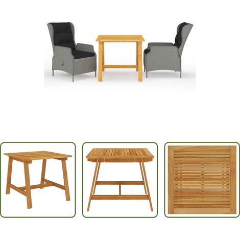 vidaXL Salle à manger extérieure - Ensemble à manger de jardin 3 pcs Gris clair (1/5)
