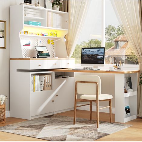 Buffet de cuisine 137x45x178 cm en MDF blanc, avec rangement gain de place pour cuisine FloraGrace (1/5)