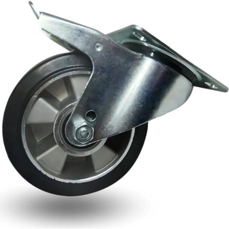 Roue pivotante, jeu de roues, frein, 200 mm, 400 kg, bpab 2003, aluminium-caoutchouc (1/5)