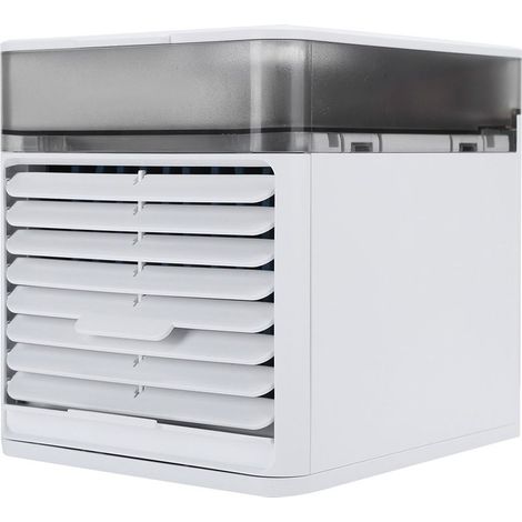 Enfriador de aire 4 en 1, mini ventilador con purificador, humidificador, luz LED, blanco - KZQ (1/4)