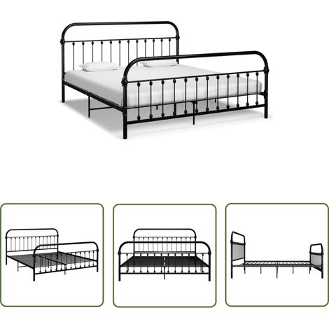 The Living Store Cadre de lit sans matelas avec tête de lit noir 180x200 cm - Cadre De Lit - Lit Double - Lit Metal - Lit Design - Literie (1/5)