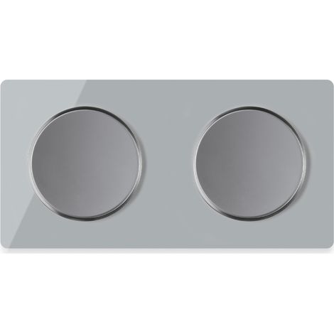 2x interrupteurs simple allumage avec plaque de finition en verre 2 postes, horizontale - Gris (1/4)