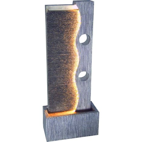 Dehner Fontana da Giardino Eclipse con Illuminazione a LED, ca. 100 x 40 x 19,8 cm, in poliresina, Colore: Grigio
