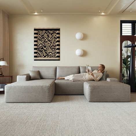 Canapé d'angle L modulaire 270 cm avec méridienne, assise profonde, sofa moderne sans montage, camel (1/5)