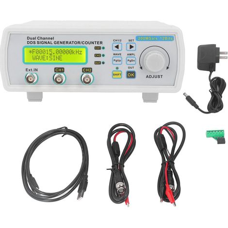 Générateur de signaux double canal LCD, compteur de fréquence DC5V, forme d'onde arbitraire, prise US 100-240V, affichage numérique précis, appareil de test de laboratoire (1/5)
