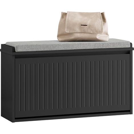 Sobuy – Banc à chaussures FSR98LSCH – Meuble d'entrée avec coussin rembourré – Dimensions L80xP26xH45 cm – Rangement noir (1/5)
