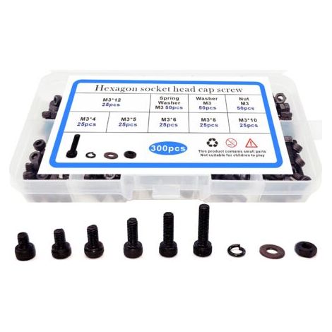 300pcs tête de coupe noire tête cylindrique boulon écrou plat pad pad bundle set, m3 vis hexagonale intérieure (1/5)