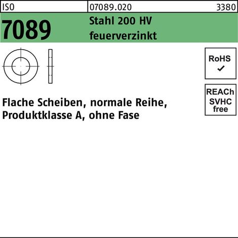 ISO 7089 Scheibe Stahl 14mm (15x28x2,5) feuerverzinkt ohne Fase Form A 500 Stk