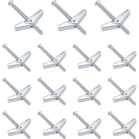 Lot de 15 chevilles à ressort à ressort en acier carbone - Vis d'expansion M4 - Vis supplémentaires - Vis à bascule pour montage au plafond, montage mural, plantes suspendues (argenté) (1/5)