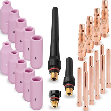 Pistolet de soudage Kit d'accessoires pour TIG 10 coupelles en céramique 10 Pinces de Serrage (1,6/2,4 mm) 4 Corps de Pince (1,6/2,4 mm) 3 coupelles arrière pour WP SR 17 18 26 (1/5)