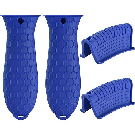 Lot de 4 maniques en silicone bleu pour poêles et casseroles en fonte (1/5)