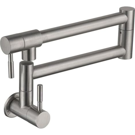 Grifo de cocina plegable, grifo de fregadero de pared, grifo mezclador de agua fría giratorio de 360 grados para cocina, un solo orificio, doble manija (1/4)