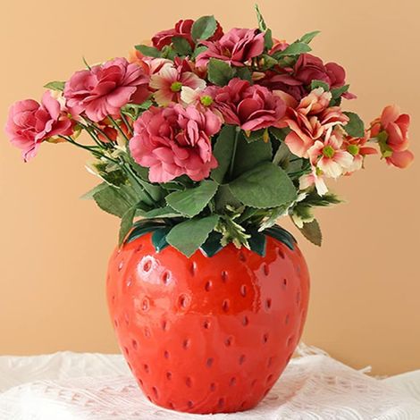 Erdbeerrote Vase, 15 x 15 x 15 cm, moderne Dekovase für Pampasgras oder Blumen, Himbeerstil