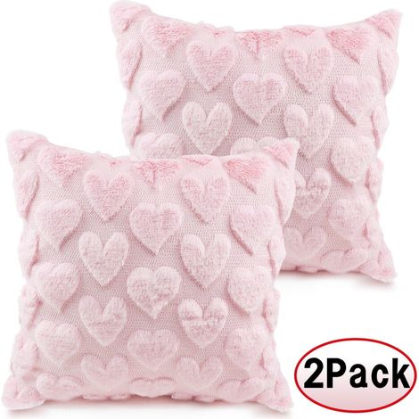 Fundas de almohada con forma de corazón para el Día de San Valentín, de felpa sintética, perfectas para el dormitorio, el sofá y la decoración navideña del hogar (45 x 45 cm, paquete de 2, rosa).