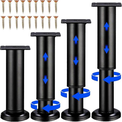 Quatre pieds de meuble réglables, hauteur canapé/meuble de 12 à 19 cm (18 vis incluses). Pieds de rechange robustes et réglables en hauteur, adaptés aux coiffeuses, canapés et lits. (1/5)