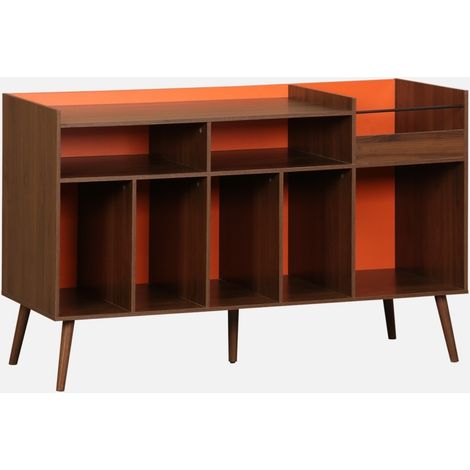 Mueble para vinilos XL vintage bicolor efecto madera y fondo color, 130cm (1/5)