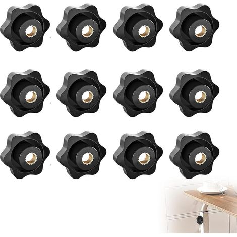 12 - Bouton De Serrage - Ecrou à Poignée - Filetage M6 En Plastique Noir - Pour Machines Outils Et Meubles - Noir - M6