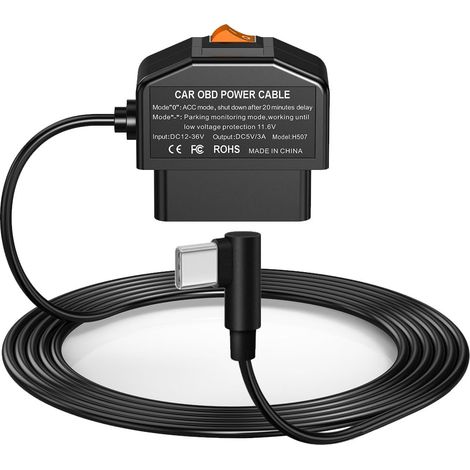 Kit de Câblage OBD pour Dash Cam,kit de Câblage USB Type C avec Câble Dalimentation OBD pour Dashcam 12-24V à 5V/3A avec Protection Basse Tension Surveillance de Stationnement 24h/24Mode Acc (1/5)