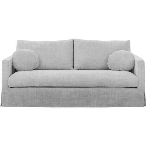 LEONIE - Canapé droit tissu chenille déhoussable 3 places - Gris clair