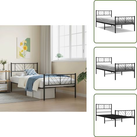 The Living Store Bettgestell mit Kopf- und Fußteil Metall Schwarz 80x200 cm - Bettgestell - Metallbett - Doppelbett - Boxspringbetten - Schlafraum (1/5)