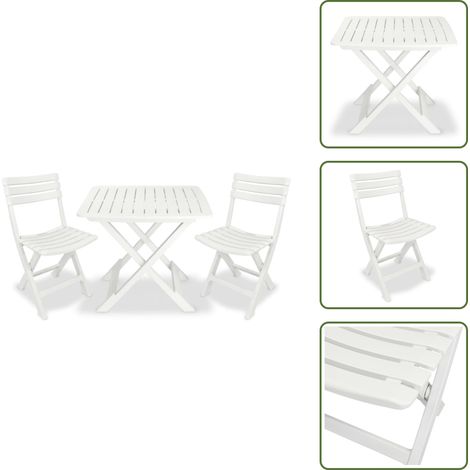 Ensemble de bistro pliable 3 pcs Plastique Blanc - Ensemble De Bistro - Salon De Jardin - Mobilier De Jardin - Table Pliable - Chaises Pliables (1/5)