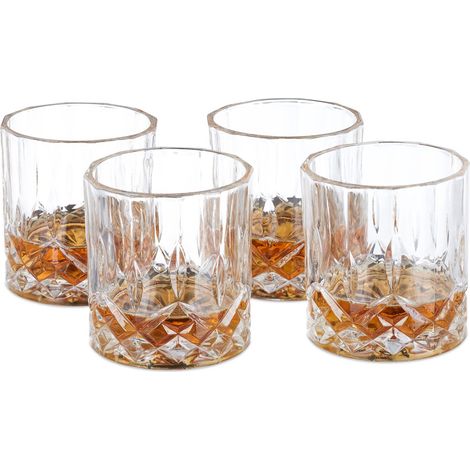 Relaxdays Bicchieri da Whisky Set da 4, 250 ml, in Cristallo, Decorativi, per la Vetrina e Angolo Bar, Trasparenti (1/5)