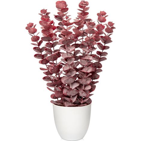 Kunstpflanze Eukalyptus Rot 40 cm Zimmerpflanze Rot - Wei&xDFer Topf (1/5)