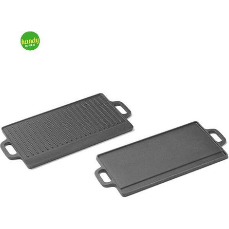 Ompagrill PIASTRA4323 Piastra di Cottura in Ghisa Smaltata Double Face Lato Liscio e Rigato 50,8x23 cm colore Nero (1/5)