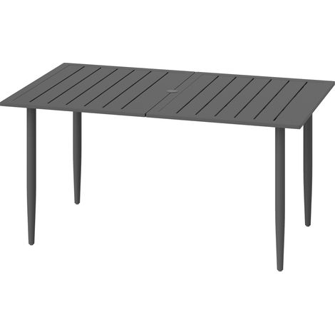 Outsunny Tavolo Rettangolare a Doghe per 6 Persone con Foro per Ombrellone Nero