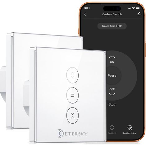 Peut Éteindre la LED Interrupteur Volet Roulant WiFi, Interrupteur Mural de Rideau Compatible avec Google Home, Commutateur Volet Roulant Stores WiFi Contrôlé l'APP à Distance, Timer (1/5)