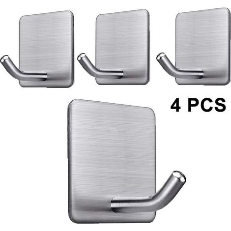 Patère de salle de bain Lot de 4 crochets adhésifs très résistants à coller sur le mur Porte Armoire Porte-serviettes en acier inoxydable Crochets à vêtements Supports auto-adhésifs pour suspendr