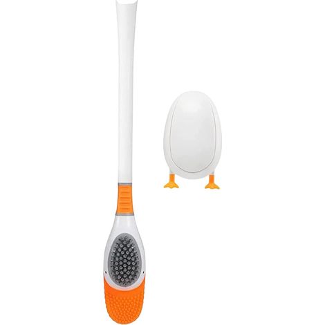 Cepillo de inodoro de mango largo – Cepillo de silicona, repuesto para baño, mango de acero inoxidable, cepillo de limpieza para WC