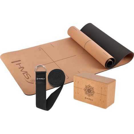 Yoga-Set - Korkmatte, Block, Gurt