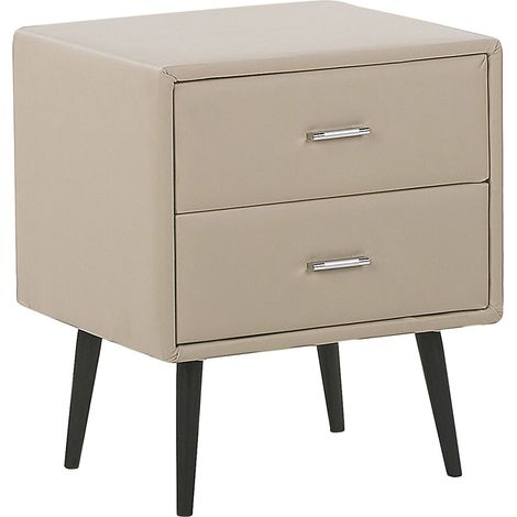 Comodino in Similpelle Beige con 2 Cassetti Camera da Letto Moderna Essonne
