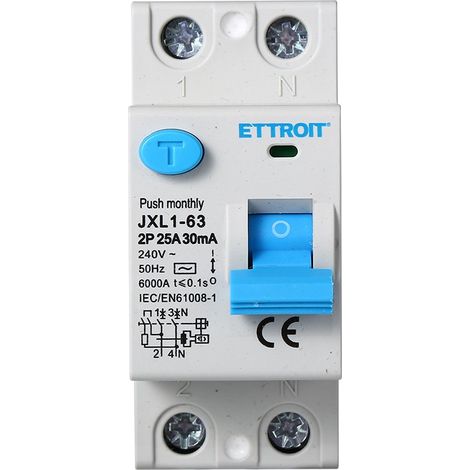 ETTROIT Interruttore Differenziale Puro 2P 25A 6kA 30mA 220V Salvavita 2 Moduli DIN Ettroit JX322561 (1/5)
