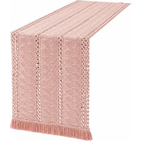 Chemin de table rétro japonais en coton et lin, nappe à rayures pour table basse, Noël, 30 cm de large (la largeur dépend de la couleur) x longueur 180 cm (pompons inclus) - Trois rangées - rose (30 c (1/5)