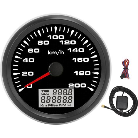 Compteur de vitesse GPS 85mm 200km/h Rétroéclairage 7 Couleurs Cadran Noir Lunette Noire pour Voiture Bateau Yacht Camping-car (1/5)