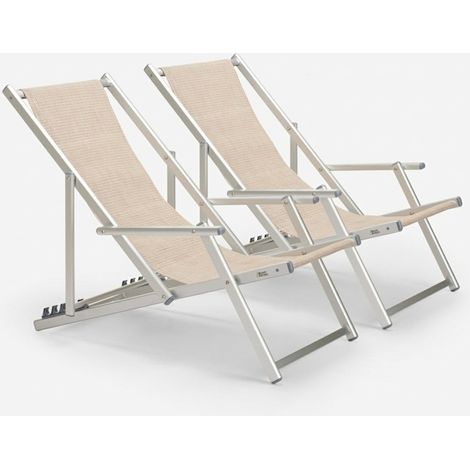 2 Sedie sdraio mare spiaggia braccioli alluminio pieghevole Riccione Gold Lux Stock - Beige